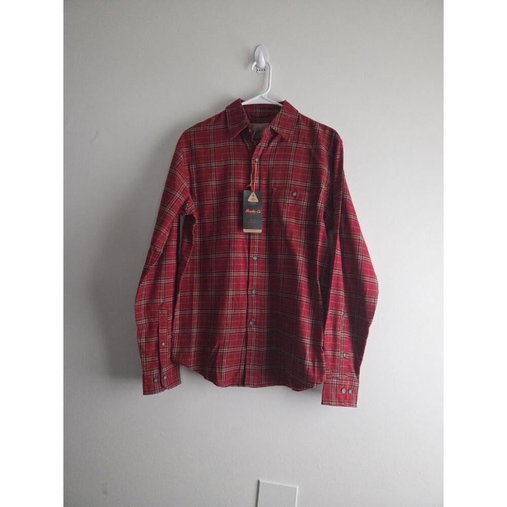 Hawke & Co Outfitter Shirt Mens S Red Block/stripe Flannel Button Up NWT